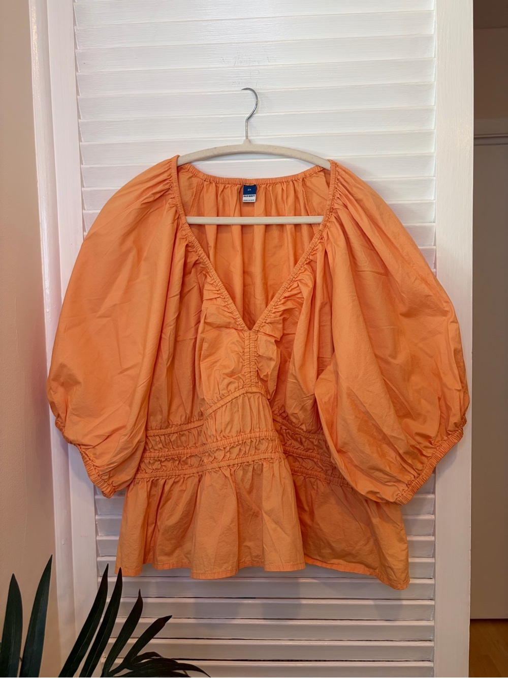 Old Navy 2X Light Orange Puff Sleeve Peplum Top